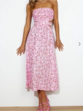 Hello Molly Pink Floral Strapless Midi Dress